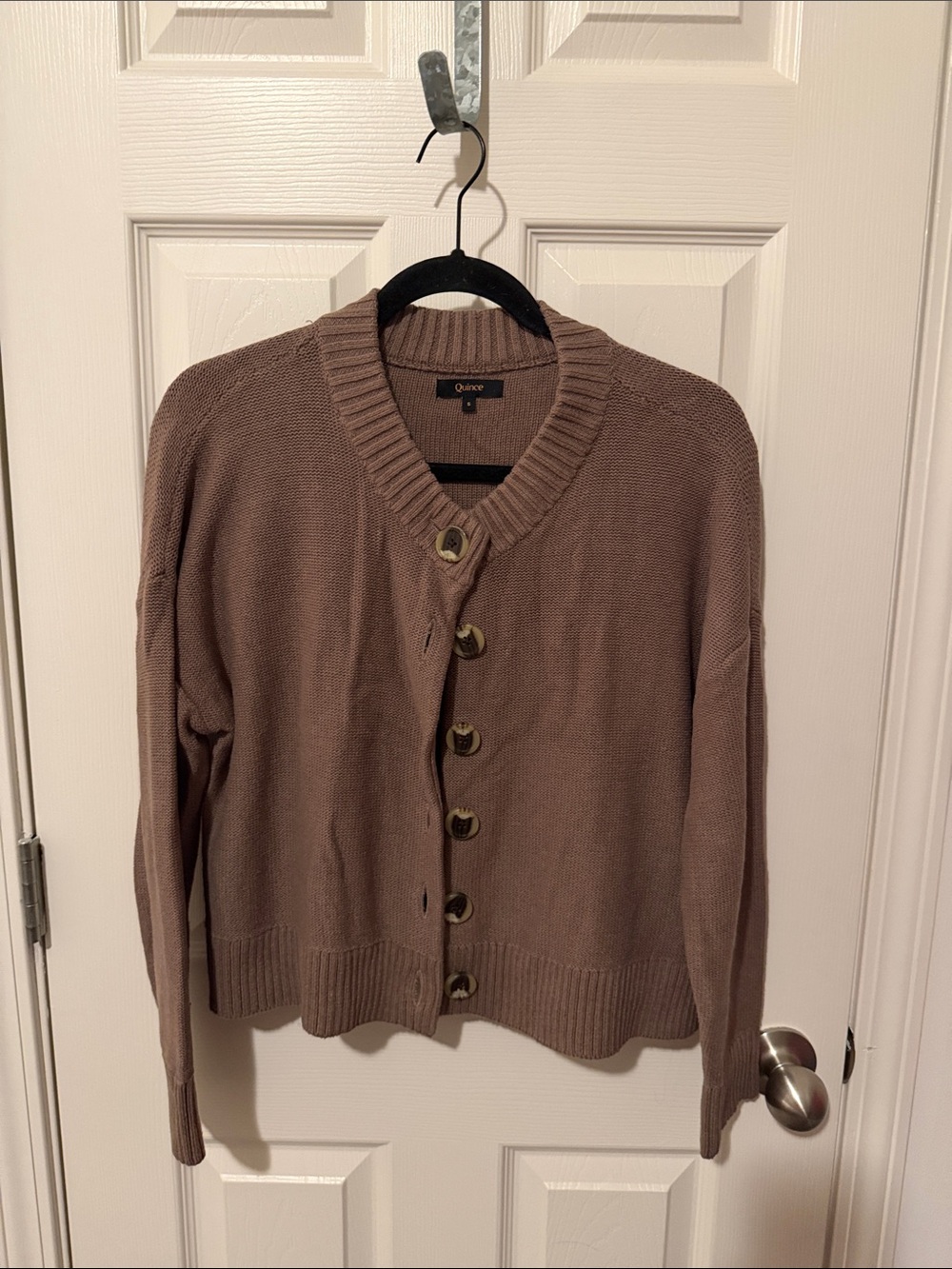 Quince Taupe Button-Front Knit Cardigan